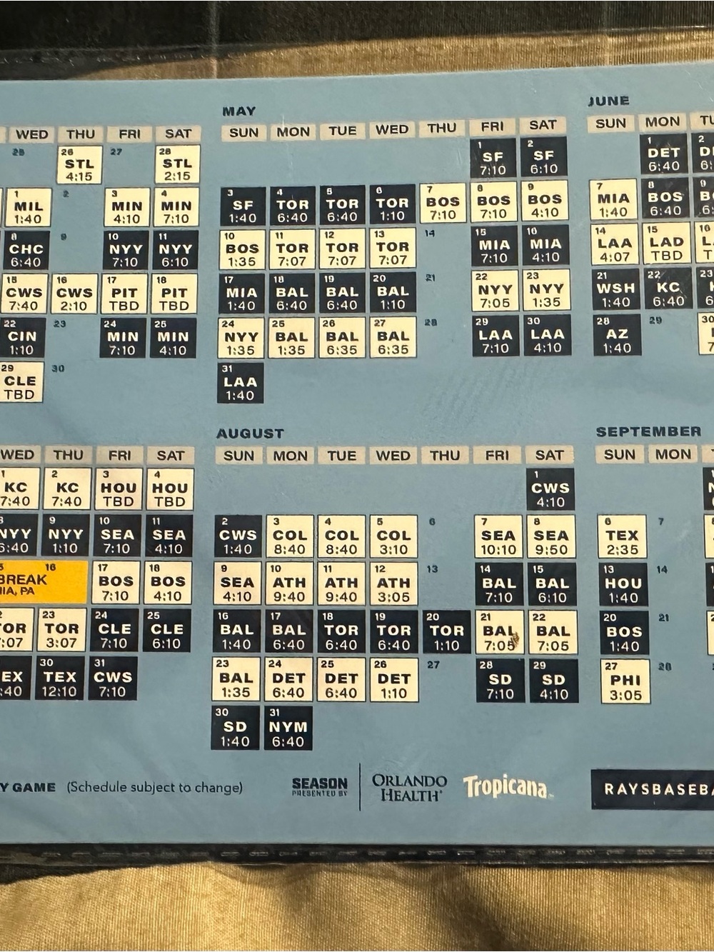 Rays Baseball 2026 Historic Season Schedule Magnet
